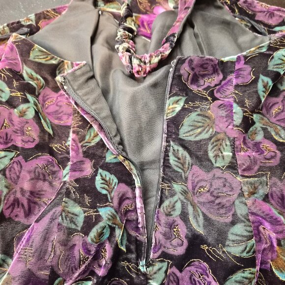 Vintage Velvet Halter Dress Union Made Canada Size 10 Whimsigoth Floral Holiday - Picture 5 of 8